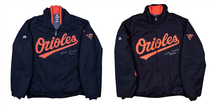 Lot of (2) 2011 Willie Randolph Game Used and Signed Baltimore Orioles Windbreaker and Cold Weather Jacket (Randolph LOA)